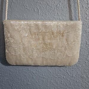 Vintage Carla Marchi Beaded‎ Ivory Evening Bridal Purse